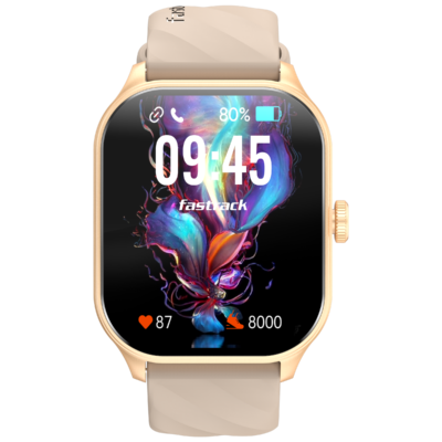 Fastrack Reflex Play Plus Power Smartwatch with Bluetooth Calling (49.78mm Super AMOLED Display, IP68 Water Resistant, Beige Strap)