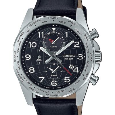 CASIO Men Black Dial & Black Leather Straps Analogue Watch A2149