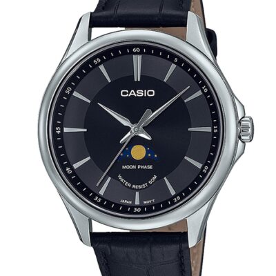 CASIO Men Black Dial & Black Leather Straps Analogue Watch A2167