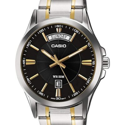 CASIO Men Black & Silver-Toned Stainless Steel Bracelet Strap Analogue Watch A1769