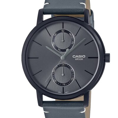 CASIO Men Grey Dial & Grey Leather ...