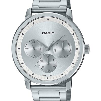 CASIO Men Silver Patterned Dial & Silver Bracelet Style Straps Analogue Watch