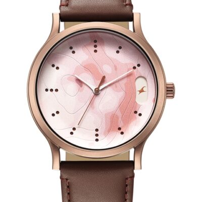 Fastrack Men Printed Round Dial & Leather Straps Analogue Watch- 3296QL01