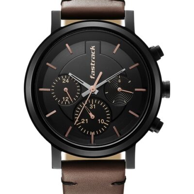 Fastrack Men Textured Dial & Leather Straps Analogue Watch 3287NL01