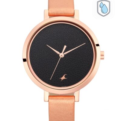 Fastrack Women Black & Rose Gold Analogue Watch