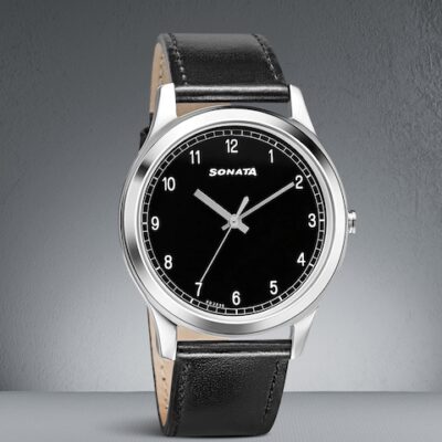 Sonata Men Black Analogue Watch 7135SL02