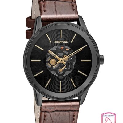 Sonata Men Black Brass Skeleton Dial  ...