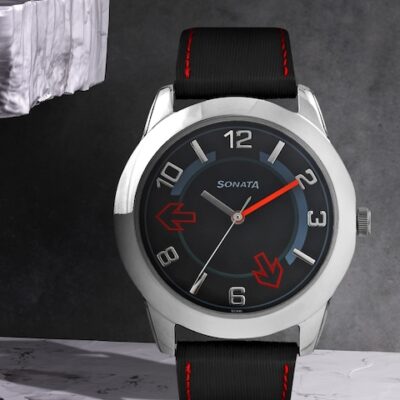 Sonata Men Black Dial Watch NC7924SL04