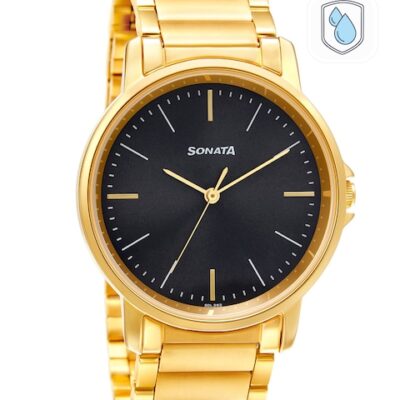 Sonata Men Black & Gold-Toned Analo...