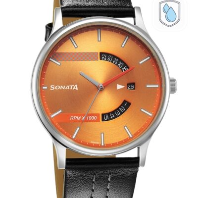 Sonata Men Brass Dial & Leather Str...