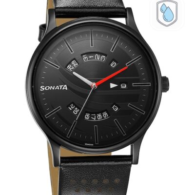 Sonata Men Brass Dial Leather Straps Ana...