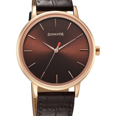 Sonata Men Brass Dial & Leather Str...