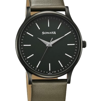Sonata Men Brass Dial & Leather Str...