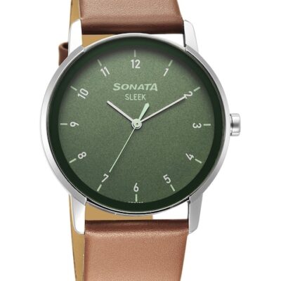 Sonata Men Green Brass Dial & Leath...