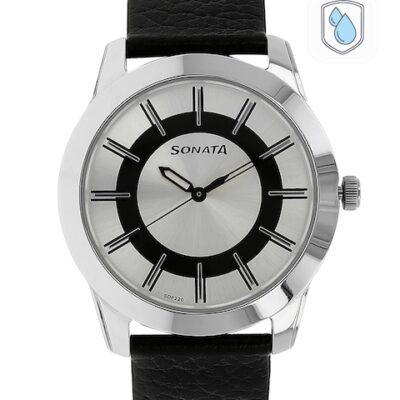 Sonata Men Silver-Toned & Black Ana...