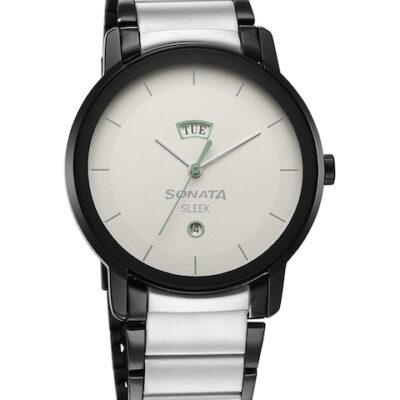 Sonata Sleek 5.0 Men White Brass Dial &#...