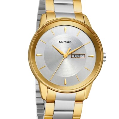 Sonata Utsav Men Silver-Toned Analogue W...
