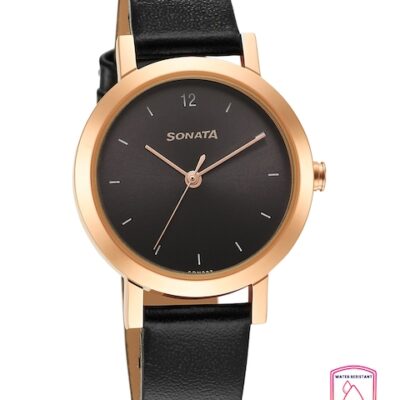 Sonata Women Black Brass Dial & Bla...