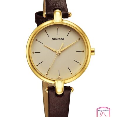 Sonata Women Brass Dial & Leather Straps Analogue Watch 87043YL02W