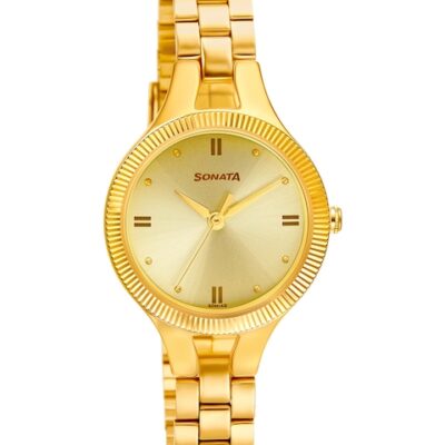 Sonata Women Gold-Toned Brass Embellished Dial & Gold Toned Analogue Watch 8177YM01