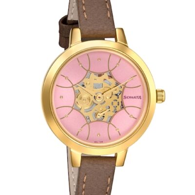Sonata Women Pink Brass Printed Dial  ...
