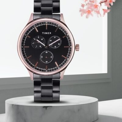 Timex Men Black Brass Dial & Black ...