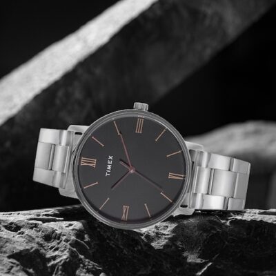 Timex Men Black Brass Dial & Silver...