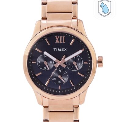 Timex Men Blue Dial & Rose Gold-Toned Bracelet Style Analogue Watch TW0TG7606