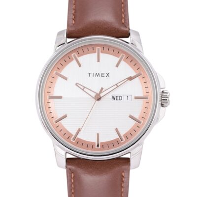 Timex Men White Dial & Brown Leathe...