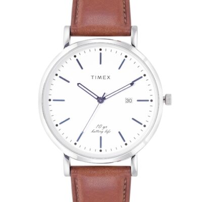 Timex Men White Dial & Brown Leathe...