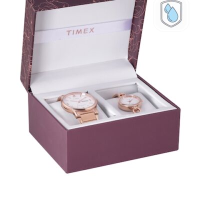 Timex Unisex White Dial & Rose Gold Toned Bracelet Style Straps Analogue Watch TW00PR263