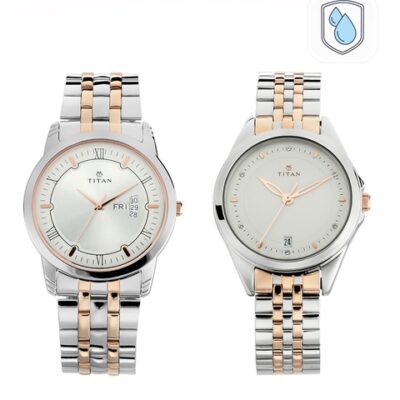 Titan His & Her Silver-Toned Analog...