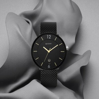 Titan Men Black Brass Dial & Stainl...