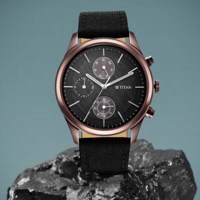 Titan Men Black Dial & Textured Straps Analogue Multi Function Watch – 1805QP01