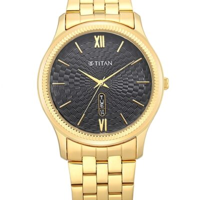 Titan Men Black & Gold-Toned Analog...