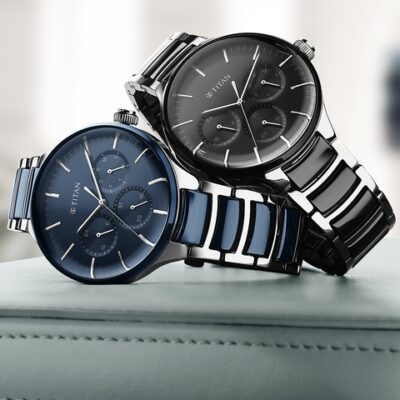 Titan Men Blue Dial & Blue Stainless Steel Bracelet Style Strap Analogue Watch