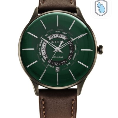 Titan Men Green Printed Dial & Brow...