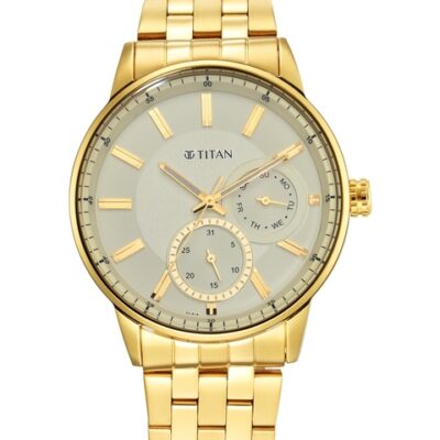 Titan Men Grey Dial & Gold Toned Br...