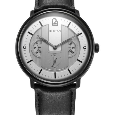 Titan Men Silver-Toned Dial & Black Leather Straps Analogue Watch 1882NL01