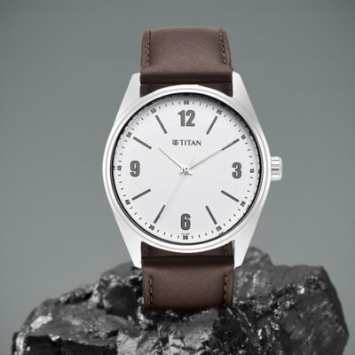 Titan Men White Dial & Brown Leathe...