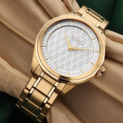 Titan Men White Dial & Gold-Plated ...