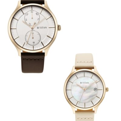 Titan Set Of 2 Beige Dial & Brown L...