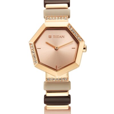 Titan Women Brass Dial & Gold Plate...