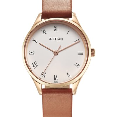Titan Women Brass Dial & Leather St...