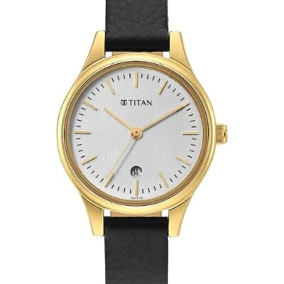 Titan Women Brass Dial & Leather St...