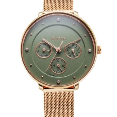 Titan Women Brass Embellished Dial & Bracelet Style Straps Analogue Watch 2651WM05
