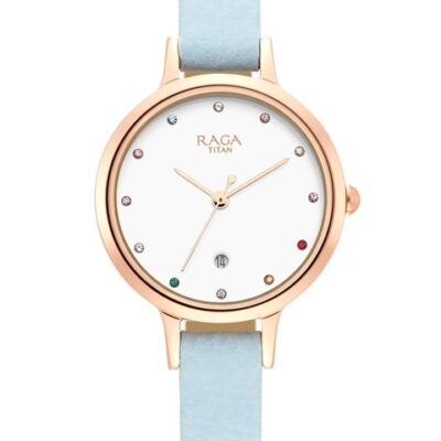 Titan Women White Brass Embellished Dial...