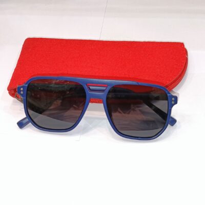 BLUE FRAME BLACK GLASS POLARIZED RECTANGLE TR90 SUNGLASSES MEDIUM
